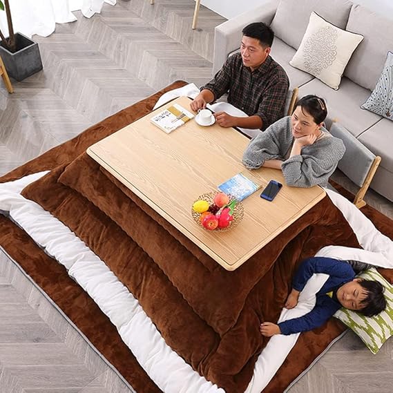 Kotatsu Table with Heater and Blanket Japanese Kotatsu Table with Futon Carpet Heater 4pcs/Set Kotatsu Table with Futon Carpet Heater(Size:80 * 80 * 45cm,Color:Brown-b)