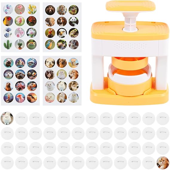 Button Maker Machine DIY Pin Maker Machine Solid, Badge Maker for Kids, Button Maker Press Machine with 48 Button Parts & Pattern Paper, Badge Punch Press Kit for Personalized Gifts, Crafts