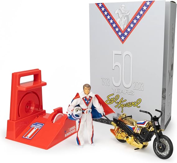 Z Wind Ups Evel Knievel 50th Anniversary Stunt Cycle - Golden High Jumper Collectible Toy, Classic Retro Design, High-Performance Stunt Action, Limited Edition Anniversary Memorabilia