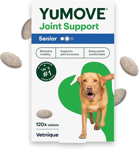 YuMOVE Senior Dog Joint Supplement, Essential Hip & Joint Support for Older Dogs with Glucosamine, Chondroitin, Green Lipped Mussel, Aged 8+, 120 Tablets, Packaging May Vary | ActivEase GLM with Hyaluronic Acid & Omega 3, Chewable Tablets for Aging Dogs 7+, Hip & Joint Mobility Support