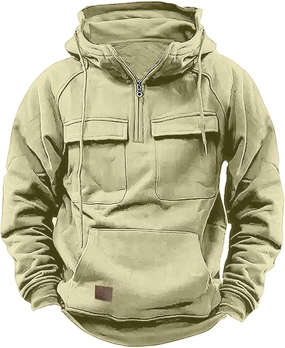 Tactical Hoodies for Men Fall Quarter Zip Pullover Casual Athletic Workout Hooded Sweatshirts Field Training Outfits