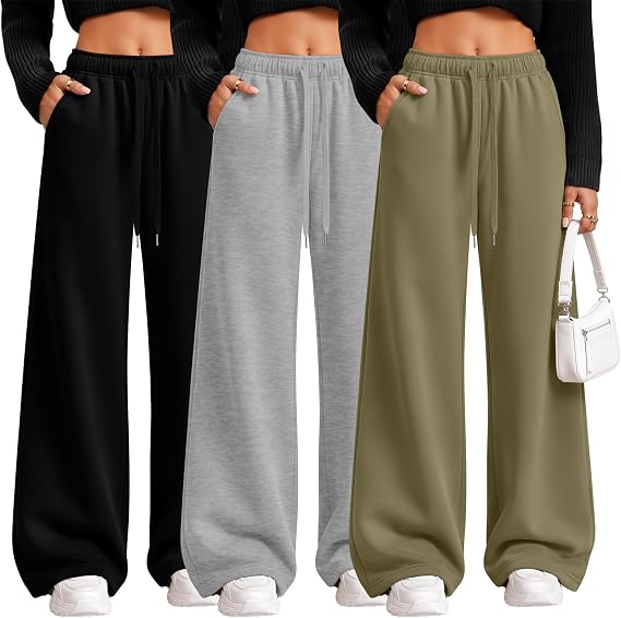 Riyiper 3 Pack Women's Wide Leg Sweatpants Straight Jogger Pants