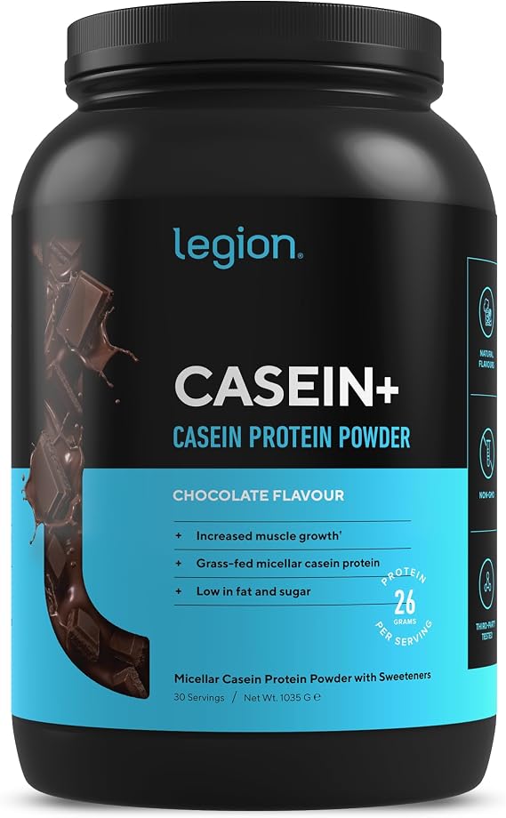 Legion Casein+ Chocolate Pure Micellar Casein Protein Powder- Non-GMO Grass Fed Cow Milk, Natural Flavors & Stevia, Low Carb, Keto Friendly - Best Pre Sleep (PM) Slow Release Muscle Recovery Drink 2lb
