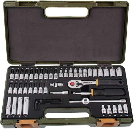 Proxxon 23280 Socket Set, 0 V, Multi-Colour, 1/4-Inch, Set of 49 Piece