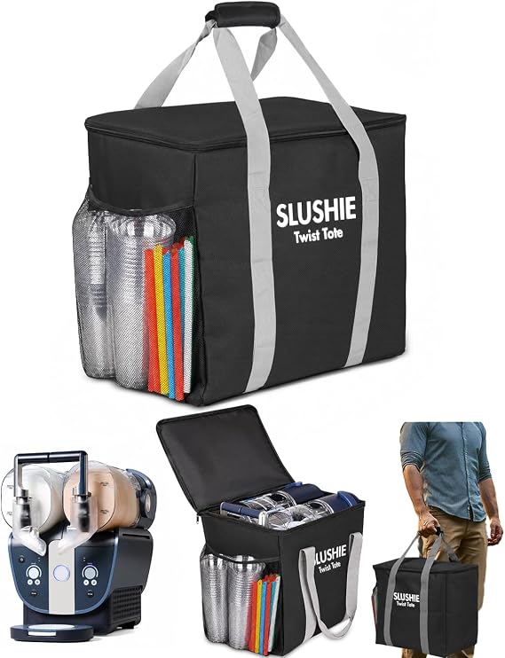 BoomBa Carrying Bag for Ninja SLUSHi Twist FS701BR 144 oz Slushie Machine, Top-Opening Travel Cover with Hand Straps, Storage Tote with Mesh Pocket and Inner Divider, Black