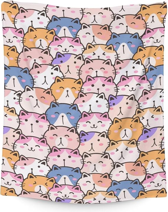 Cat Blanket Gifts - 30x40 Inches Funny Cat Throw Blanket for Cat Lovers, Kids, Boys & Girls - Colorful Soft Fuzzy Blankets for Couch, Sofa & Bed