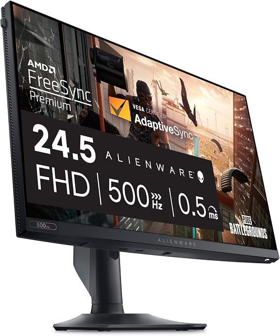 Alienware AW2524HF Gaming Monitor - 24.5" 1920x1080 500Hz Overclock 0.5ms Display, Height/Tilt/Rotate/Pivot Adjustment, 3 Year Advanced Replacement - Black