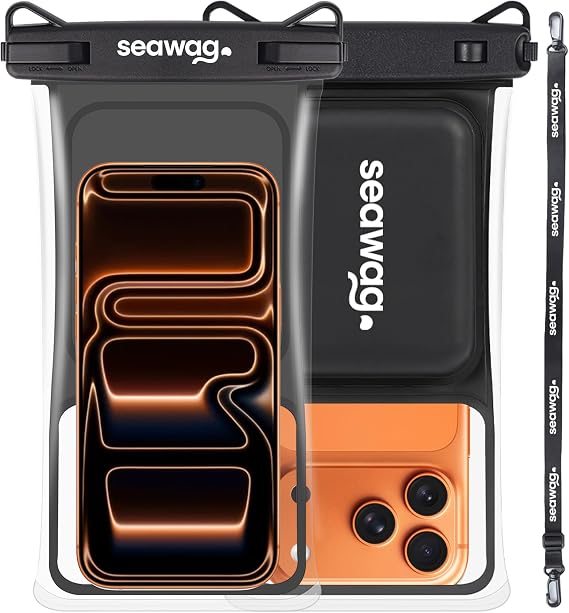 SEAWAG Waterproof Phone Pouch that Cannot Sink, IPX8 Floating Foam Case up to 7.5in PRO Underwater Dry Bag for iPhone & Samsung, Touchscreen, Lanyard, Snorkeling Boating Black