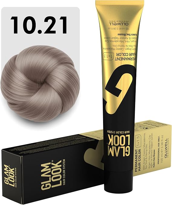 GLAMLOOK Kalıcı Saç Boyası | 10.21 Açık Sarı İrize Küllü | 100 ml | Koruyucu, nemlendirici, besleyici yağlar, düşük amonyak seviyesi, profesyonel 79 renk