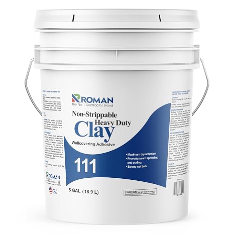 ROMAN 111 Clay, Heavy Duty, Non-Strippable Wallpaper Adhesive for Heavy Weight Materials and Wood Veneer Wallcoverings, Tan (5 Gallon - 1,400 sq. ft.)