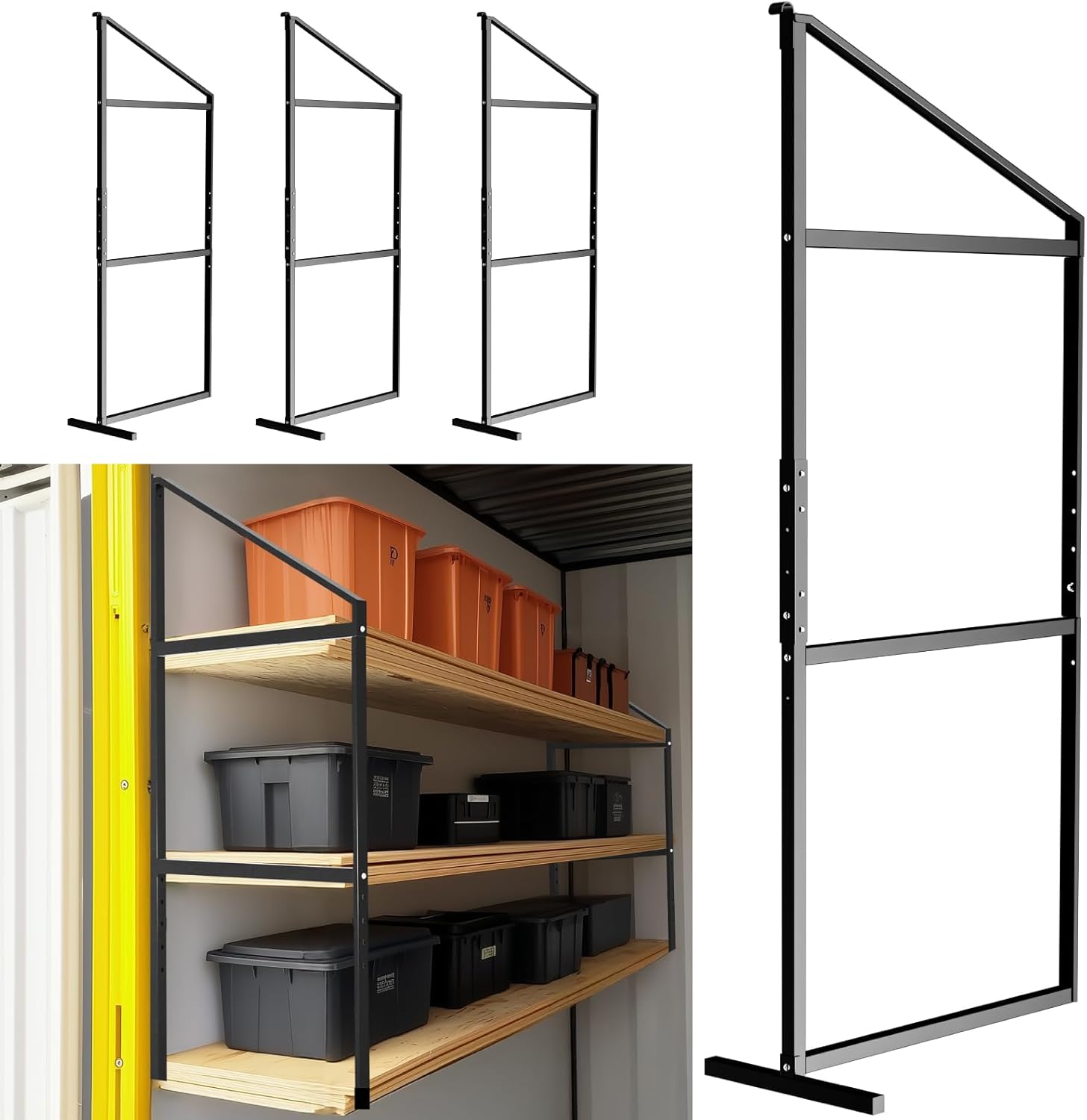 Shipping Container Shelf Brackets, 4 Pack of 3 Tier Shipping Container Shelving, 60 x 24, Heavy Duty Shipping Container Shelves with Powder Coated, High Load Capacity for Storage Optimization