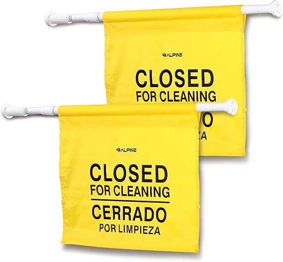 Alpine Restroom Closed for Cleaning Sign 2 Pack, Commercial Door Barricade Sign, English & Spanish Yellow Safety Hanging Sign for Restroom Maintenance