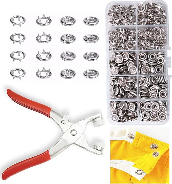 GTAAOY 9.5 mm Metal Snaps Buttons with Snap Pliers, 100 Set | No-Sew Buttons, Silver Snap Fastener Pliers Press Tool Kit for Fabric, Baby Clothing, Bibs, Shirts, Upholstery, Crafts