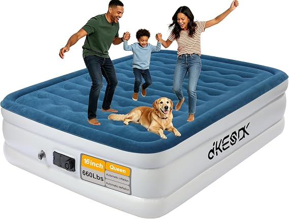 16 Inch Queen Air Mattress with Built-in Pump Inflates in 3 Minutes