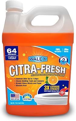 Walex Citra-Fresh Liquid Holding Tank Treatment for RV, Camper & Marine - Black Water Tank Deodorizer for Rapid Breakdown of Waste & Toilet Paper, Biocide-Free, Septic Tank Safe, 1 Gallon
