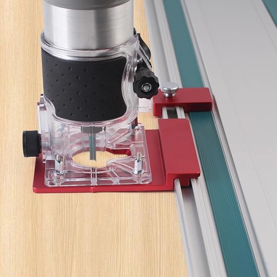 Aluminum Router Guide Rail Adapte with Rail Stop for Fixed Base Trim Routers, Compatible with Powertec, Makita, Festool, Milwaukee, Kreg ACS, WEN, Triton etc. Track Saw Guide Rails, MGJ-106R