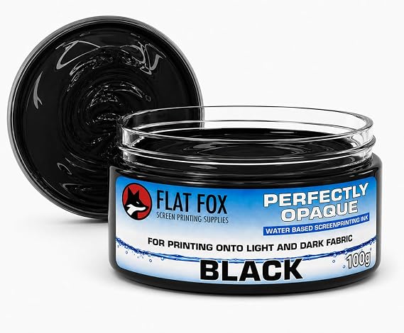 Flat Fox Screen Printing Opaque Water Based Fabric Inks (Black, 100g)
