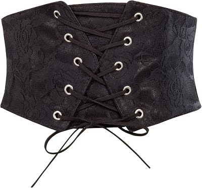 Scarlet Darkness Renaissance Corset Belt for Women Lace Overlay Front Ren Faire Corset