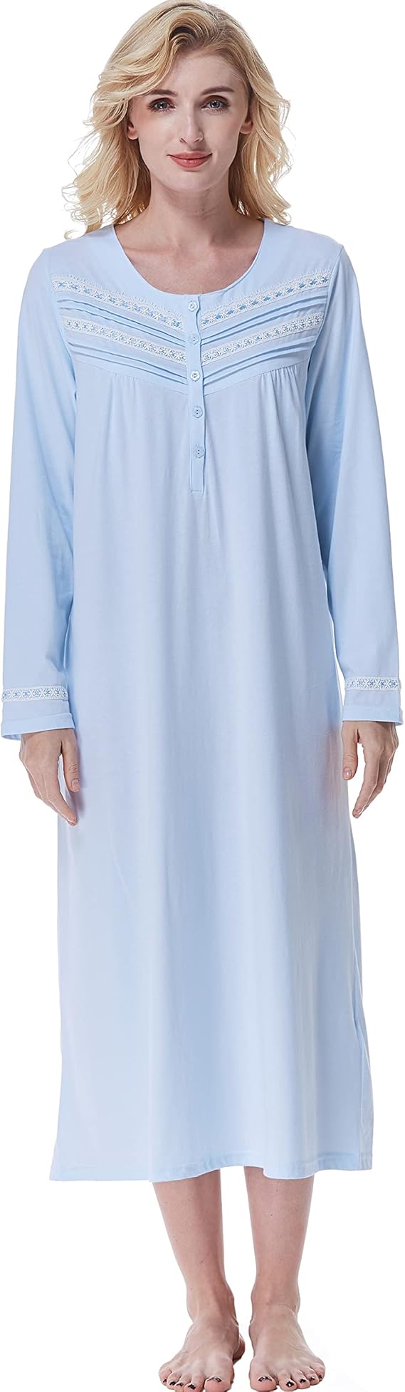 Keyocean Nightgowns for Women, Soft 100% Cotton Knit Nightgowns, Comfy Long-Sleeve Ladies Sleepwear Gown for Mom