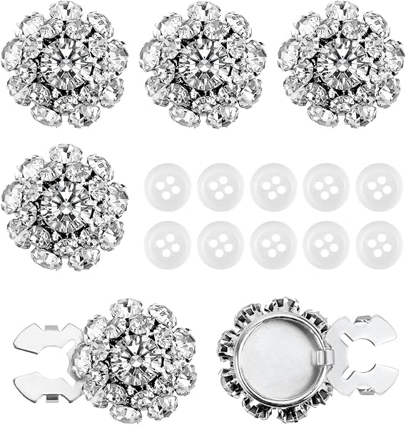 4 Sets Rhinestone Button Covers with 10 Pcs 11.5mm Sewing Buttons | For Men and Women Blouses