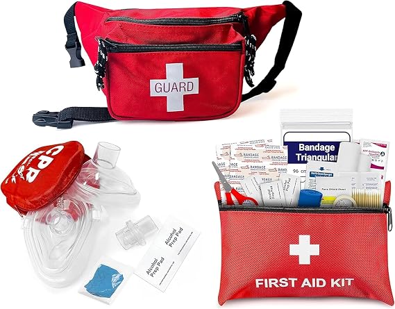 ASA TECHMED Lifeguard First Aid Kit - Includes Lifeguard Fanny Pack/Hip Pack, CPR Kit and 72-Piece First Aid Kit Red (Guard Cross)