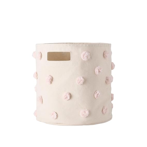 PEHR Pom Pom Basket, Bin (Blush) | 100% Cotton Canvas Storage for Nursery, Playroom & Home | Decorative Organizer | 13D x 12H | 100% Cotton Canvas Storage for Nursery, Playroom and Home, Decorative Organizer