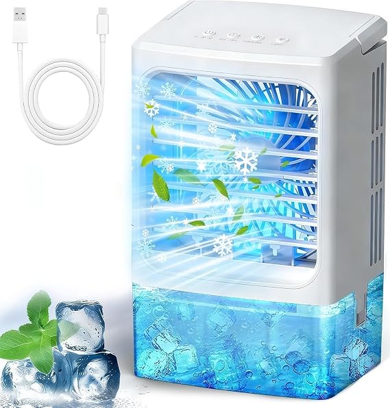 Portable Air Conditioners with 1500ml spray/hour Mini Air Conditioner Portable AC Small AC Unit 3 Speed Wind & 7 Colorful LED Light Cool Mist &Timer Evaporative Air Cooler for Bedroom/Home/Office/Car