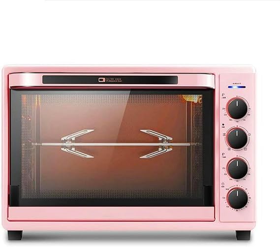 Mini Oven, Adjustable Power Pizza Oven, Electric Stove with Grill, Movable Breadcrumb Tray, Low Temperature Zone 25 60-60 C (Pink)