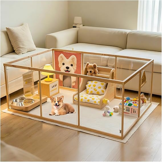 Puppy Playpen,Clear Pet Playpen,for Large Medium Small Pet Dogs Puppies,PET Puppy Playpen,Animal Barrier Fence,Strong Plastic, Non-Slip, Lightweight Secure Pet Crate(A,4pcs)