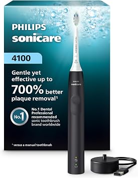 Philips Sonicare 4100 Series Electric Toothbrush - Sonic Toothbrush with Advanced Sonic Technology, Pressure Sensor, Two Intensity Settings, Smartimer & Quadpacer, White, Model HX368123