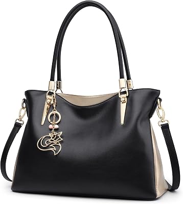 FOXLOVER Cow Leather Tote Bags for Women Large Capacity Top-Handle Handbag Shoulder Bag Purse Zipper Closure with Metal Charm