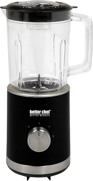 Better Chef Compact Blender | 25-Ounce BPA-Free Plastic Jar | Stainless-Steel Blade | 2-Speed and Pulse | 300-Watt Motor | Modern Brushed Metal Trim | Safety Mechanism (Black)