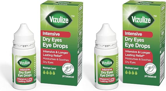 Vizulize Intensive Dry Eye Drop 10ml - Intensive & Longer Lasting Relief, Moisturises & Soothes Dry Eyes - 2 Pack