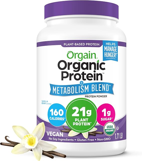 Orgain Organic 21g Vegan Protein + Metabolism Powder, Vanilla, 1.71lb