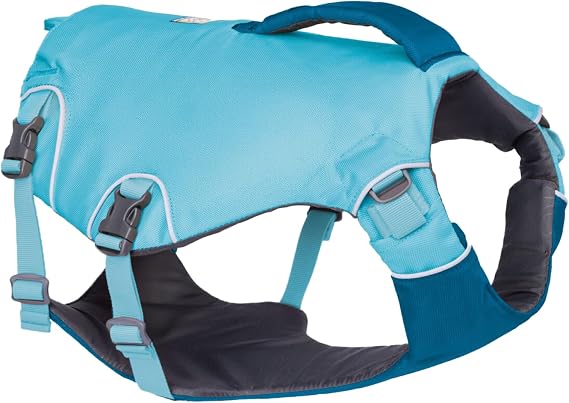 Ruffwear Confluence Dog Life Jacket, Large Dog Safety Harness & Flotation Device, 2 Assistance Handles, Waterproof Rescue & Pet Swimming Aid, for Sailing & Paddleboarding, Biolumin Blue, Size L