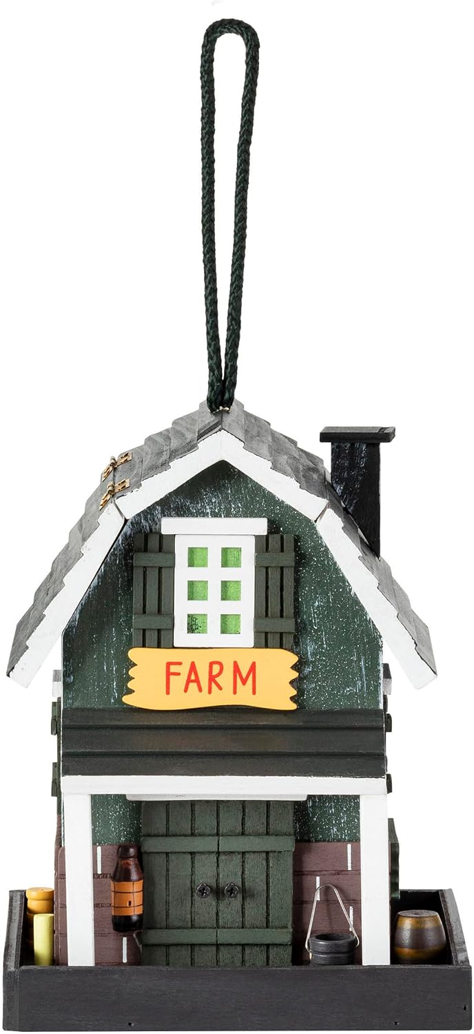 Alpine Corporation 9 Tall Wooden Farm Store Hanging or Table Outdoor Bird Feeder House, Black