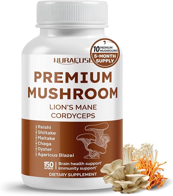 Organic Mushroom 10-in-1 Formula - with Lion's Mane, Cordyceps Reishi, Shiitake, Maitake, Chaga, Non-GMO, Gluten-Free, Soy-Free (150 Count (Pack of 1))