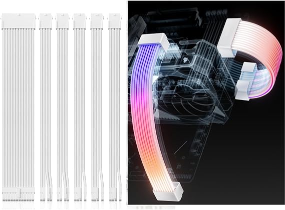 AsiaHorse 16AWG Pro Power Supply Sleeved Cable with A RGB Power Extension Cable Kit
