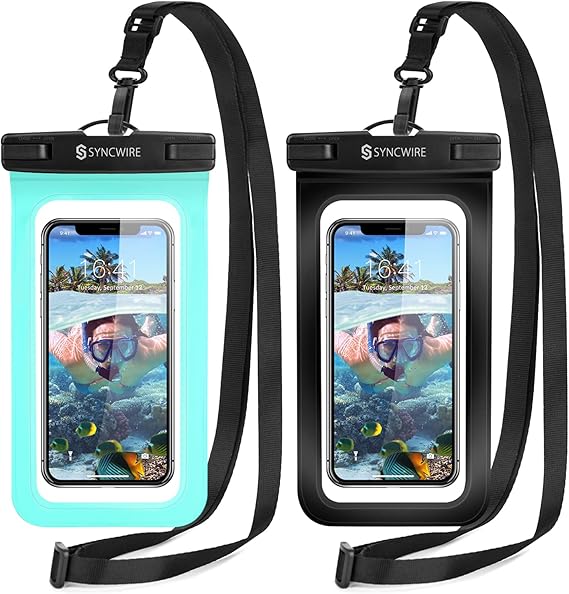 SYNCWIRE Waterproof Phone Pouch [2-Pack] - Universal IPX8 Waterproof Phone Case Dry Bag with Lanyard for iPhone 15/14/13/12/11 Pro XS MAX XR X 8 7 6 Samsung S23 S22 S20 and More Up to 7 Inches | Cell Phone Dry Bag, Waterproof Phone Case for iPhone Samsung, Touch Screen, Adjustable Lanyard, UP to 7 Inches