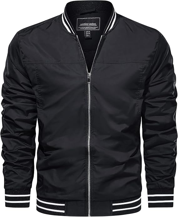 KEFITEVD Men's Spring Summer Lightweight Sports Jacket Casual Thin Baseball Track Jackets with Pockets Black,XL