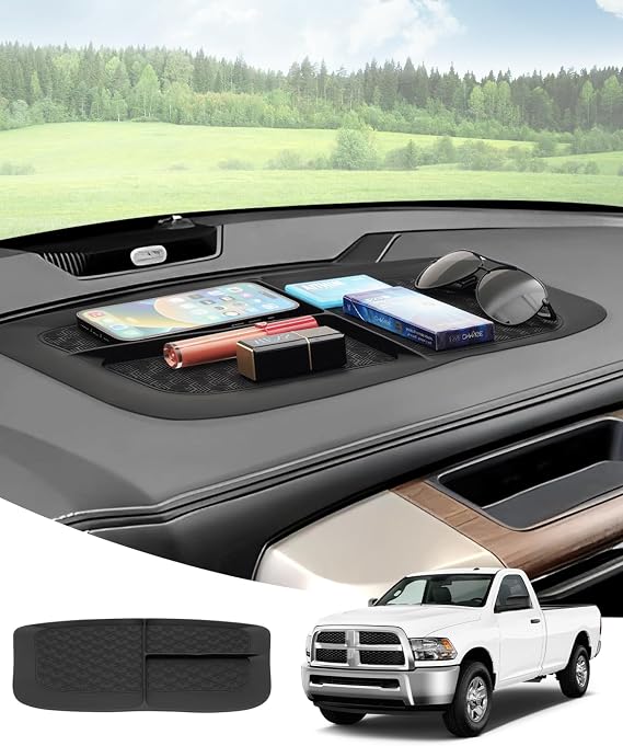 Karltys Dash Mat for 2011-2018 Dodge Ram 1500 2500 3500, Upgraded Silicone Dashboard Mat Liner for Ram 1500 Accessories, Multifunctional Anti Dust Dash Pad for Phones, Keys and More (Black)