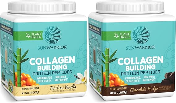 Sunwarrior Chocolate & Vanilla Vegan Collagen Protein Powder Set | Bundle & Save | Plant Based Collagen Booster | Non-GMO No Added Sugar Soy or Dairy (20 Servings Chocolate, 20 Servings Vanilla)