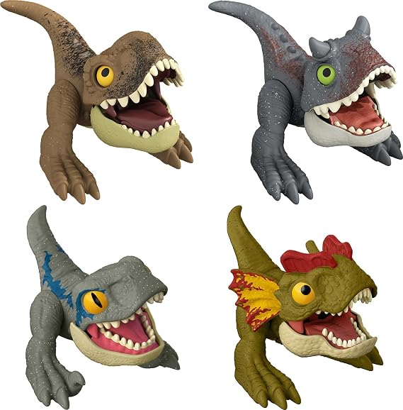 Jurassic World: Dominion Uncaged Wild Pop Ups 4 Pack Collectable Dinosaur Toys with 3 Positions, Manually Activated Gift for Kids Ages 3 Years & Older