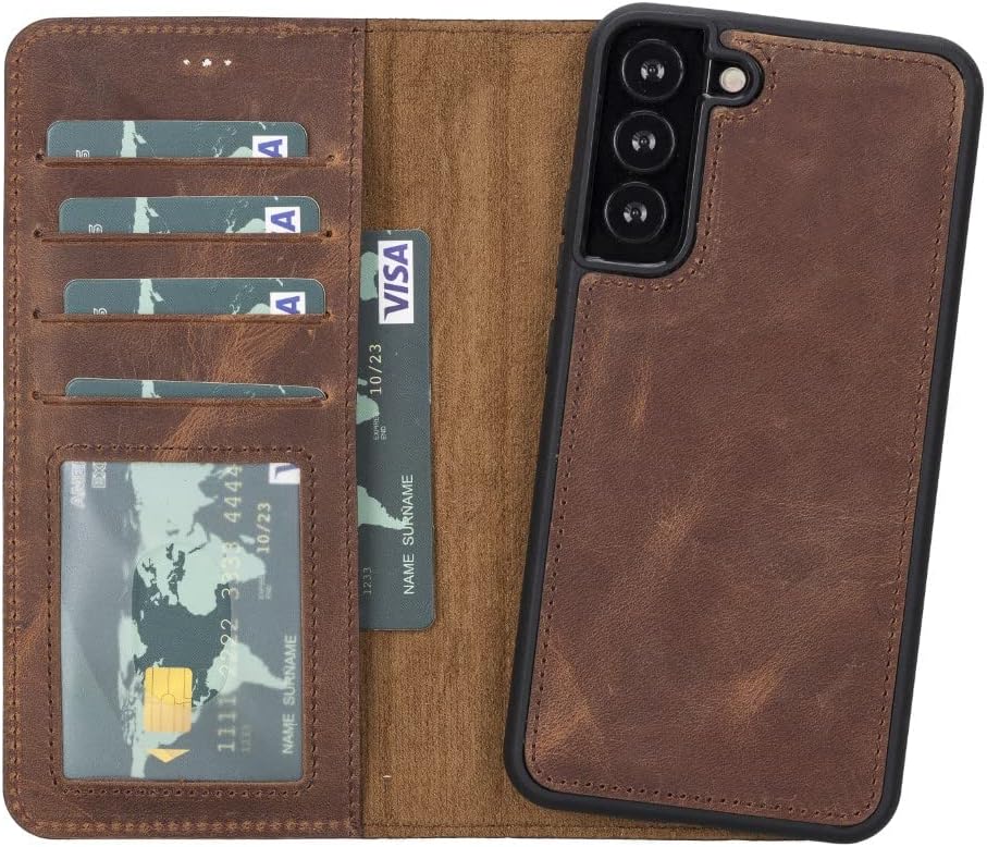 Samsung Galaxy S22 Plus ile Uyumlu Çıkarılabilir Cüzdanlı Kılıf - Kartlık Bölmeli, Stand Özellikli, RFID Engelleyici, Güçlü Mıknatıslı Kapaklı Dayanıklı Hakiki Deri Telefon Kılıfı Antik Kahverengi