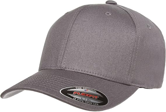 Flexfit Unisex Cotton Twill Fitted Baseball Cap, Grey, Large-X-Large