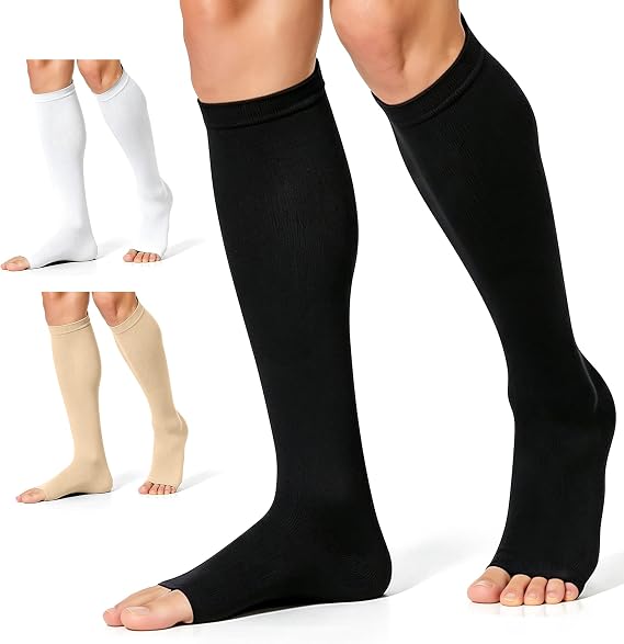 CHARMKING 3 Pairs Open Toe Compression Socks for Women & Men Circulation 15-20 mmHg is Best Support for All Day Wear