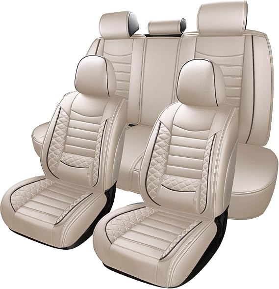 Car Seat Covers for Lexus GS 350, 5 Seats Premium Nappa Leather Car Seat Cover Full Set Fit Lexus GS350 2007-2020,Waterproof Seat Protector, Airbag Compatible Auto Seat Cover(Beige)