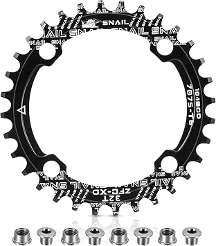 Boao Chainring 104 Bcd Chainring 32T Narrow Wide Single Chain Ring with 4 Pieces Sprocket Bolts for Road Bikes, Mountain Bikes, Bmx Mtb Bike, Black