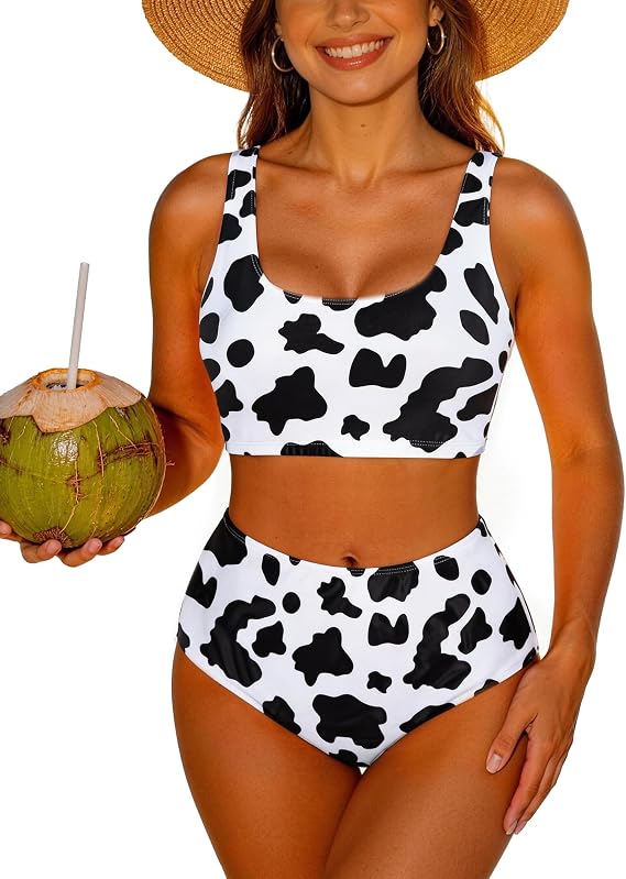 Womens High Waisted Bikini Sets Sporty Crop Top 2 Piece Bathing Suits