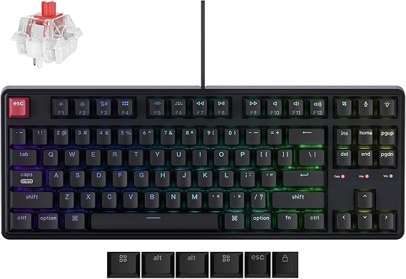 Keychron C3 Pro TKL 80% Wired Mechanical Keyboard with 8K Polling Rate QMK/VIA Programmable Hot Swappable RGB Backlit Shine Through Key Cap Super Red Switch for Windows/Mac